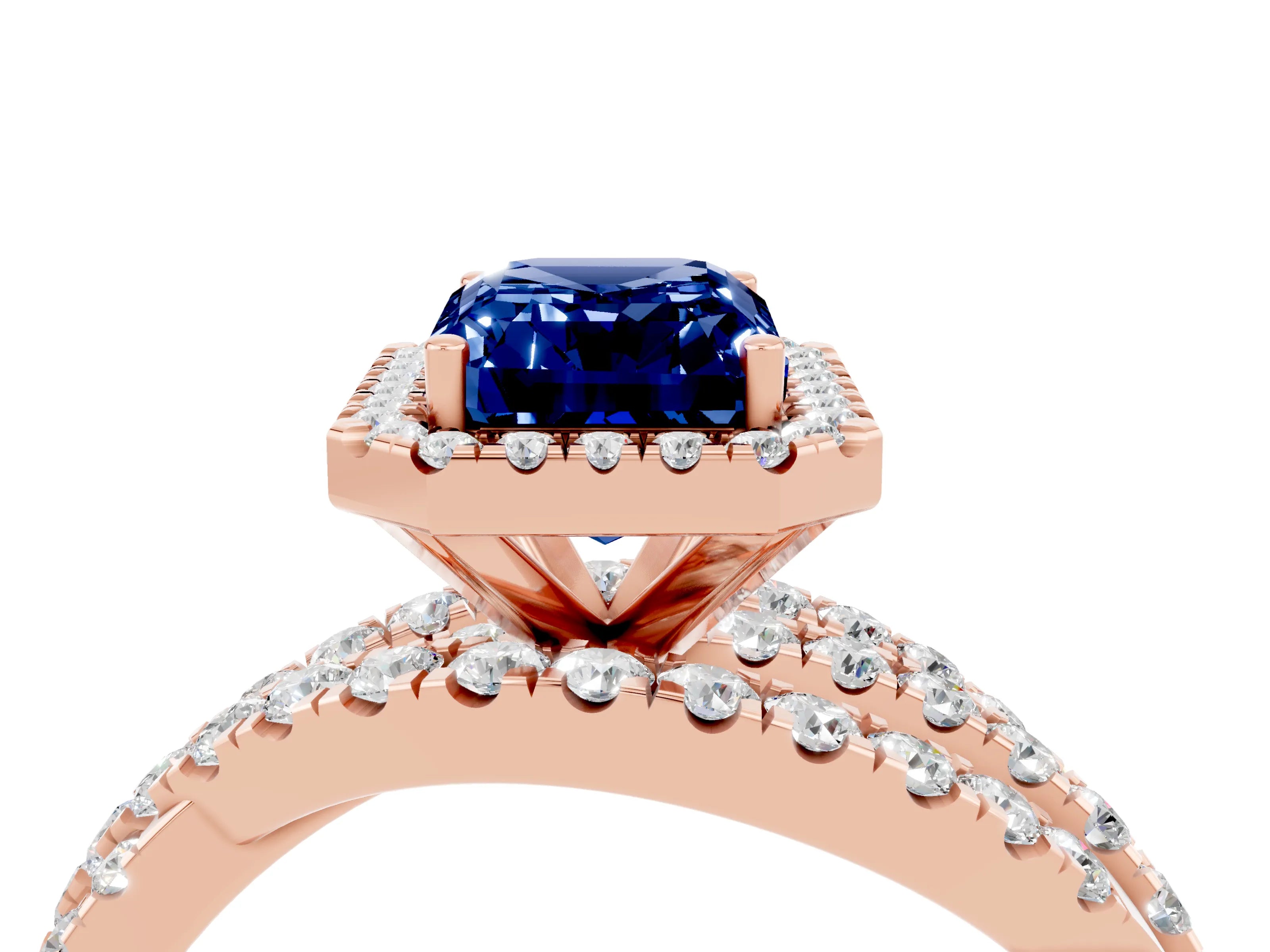 Rose gold Emerald Cut Cut Halo Split Shank Prong Setting Ring_16