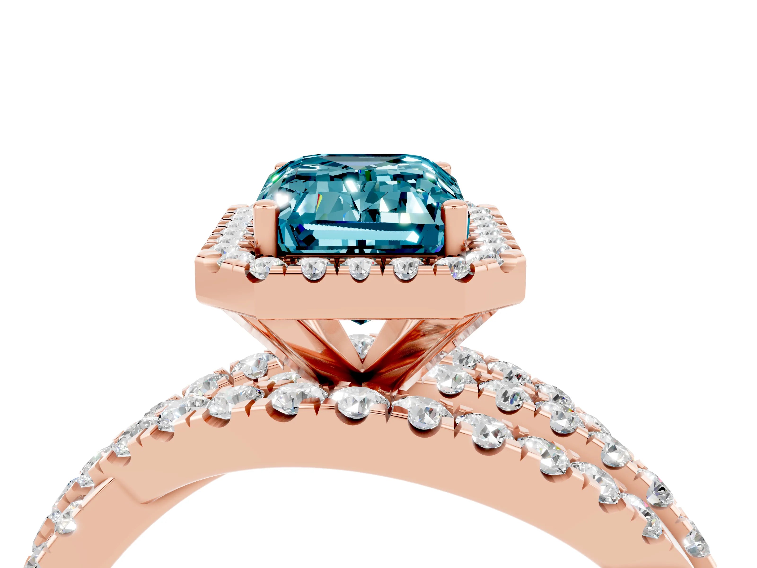 Rose gold Emerald Cut Cut Halo Split Shank Prong Setting Ring_16