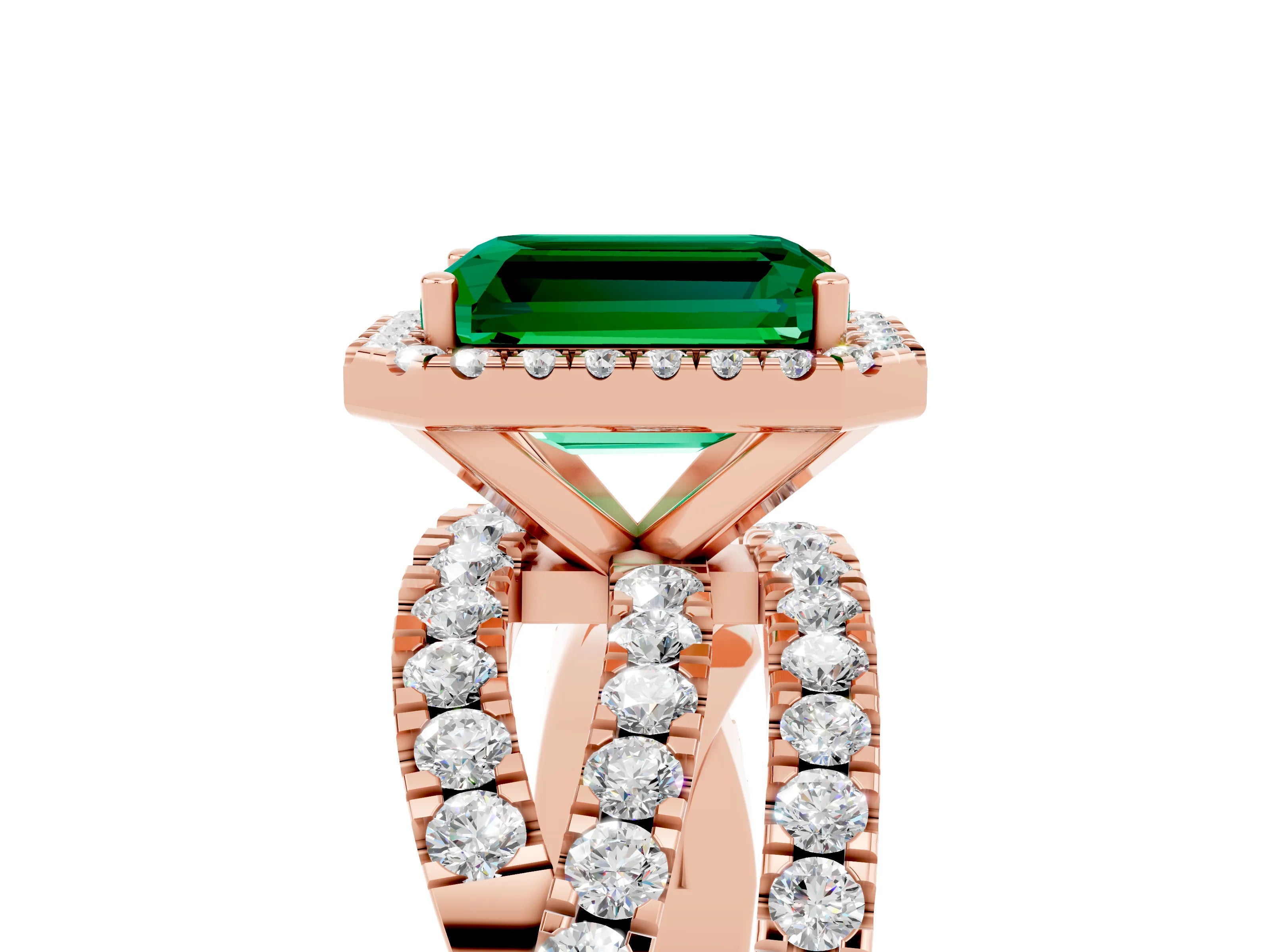 Rose gold Emerald Cut Cut Halo Split Shank Prong Setting Ring_17