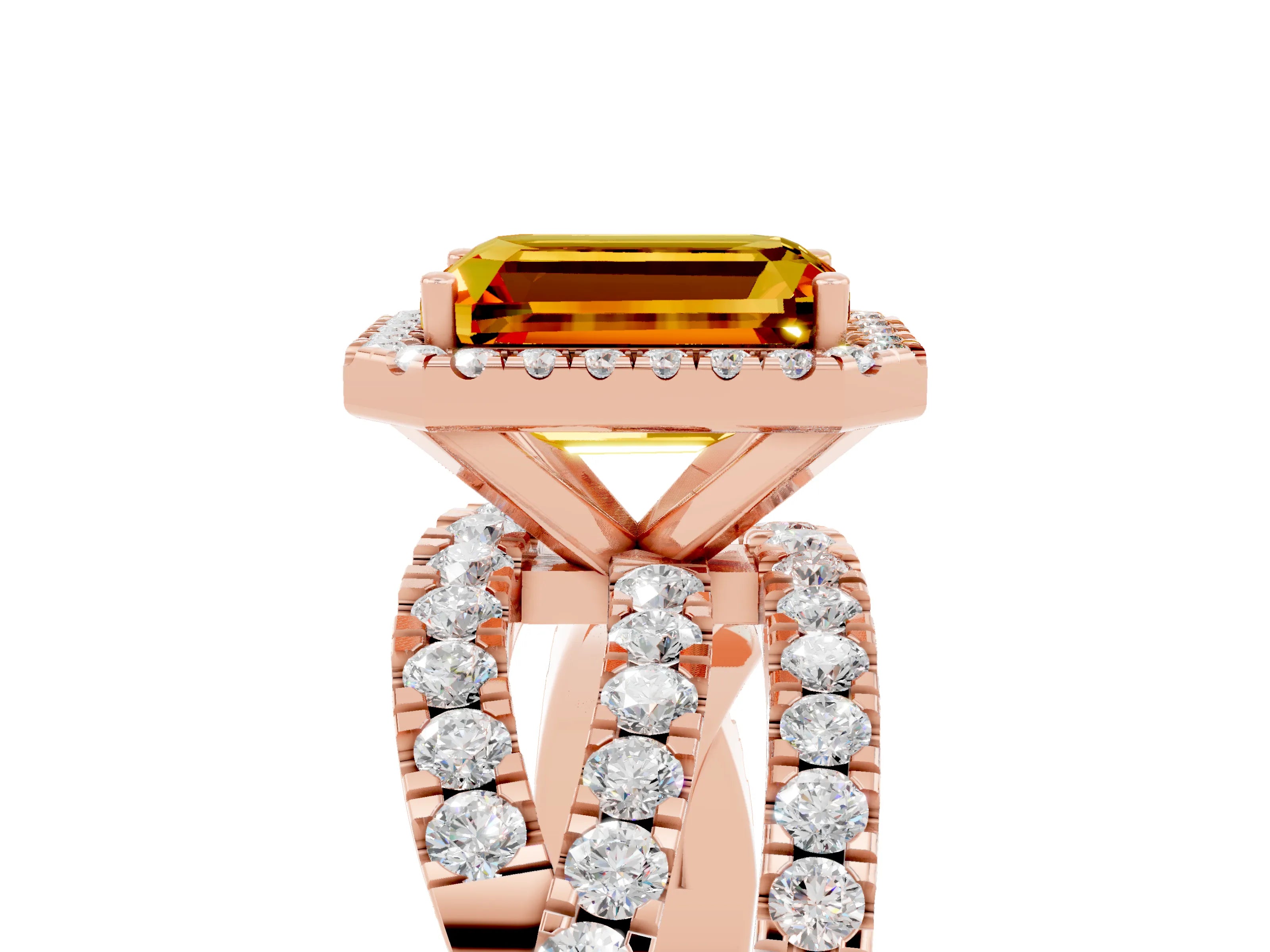 Rose gold Emerald Cut Cut Halo Split Shank Prong Setting Ring_17