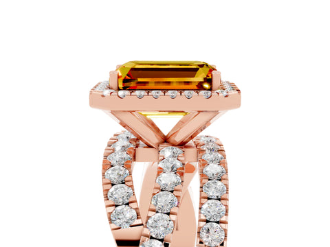 Rose gold Emerald Cut Cut Halo Split Shank Prong Setting Ring_17