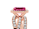 Rose gold Emerald Cut Cut Halo Split Shank Prong Setting Ring_17