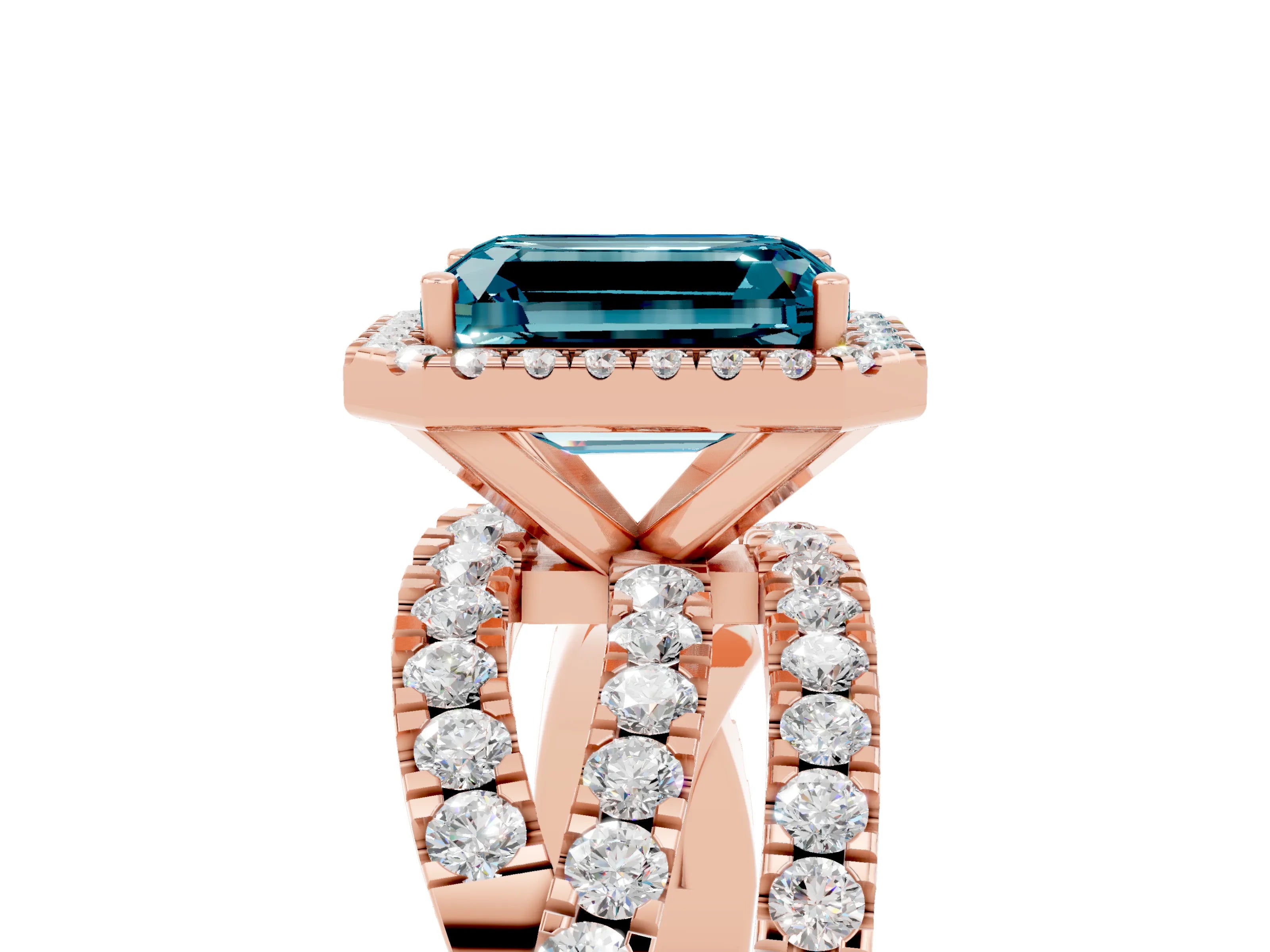 Rose gold Emerald Cut Cut Halo Split Shank Prong Setting Ring_17