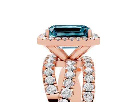 Rose gold Emerald Cut Cut Halo Split Shank Prong Setting Ring_17