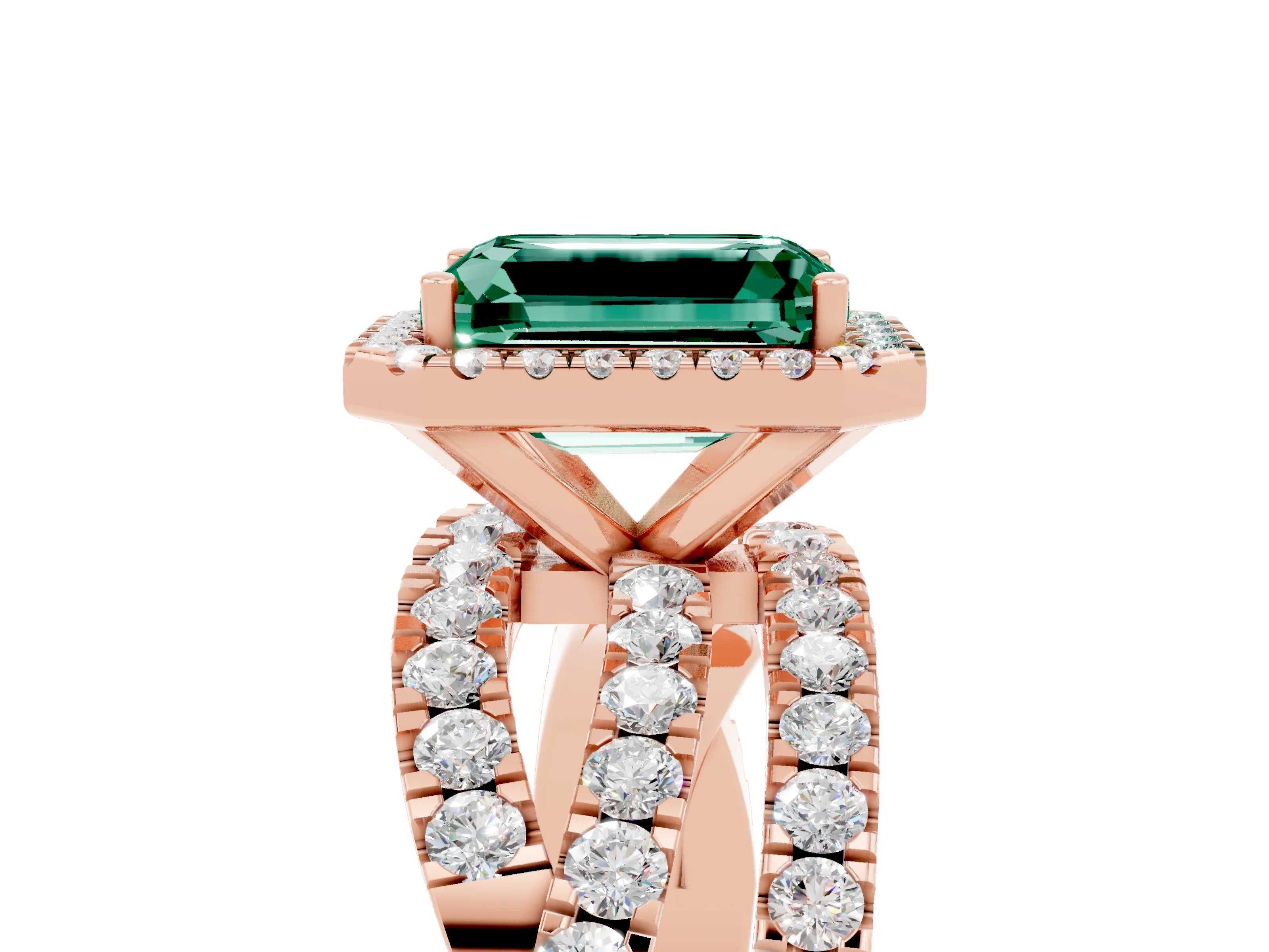 Rose gold Emerald Cut Cut Halo Split Shank Prong Setting Ring_17