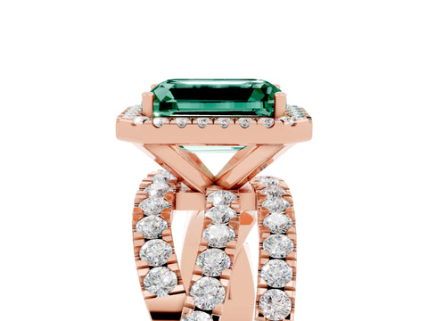 Rose gold Emerald Cut Cut Halo Split Shank Prong Setting Ring_17