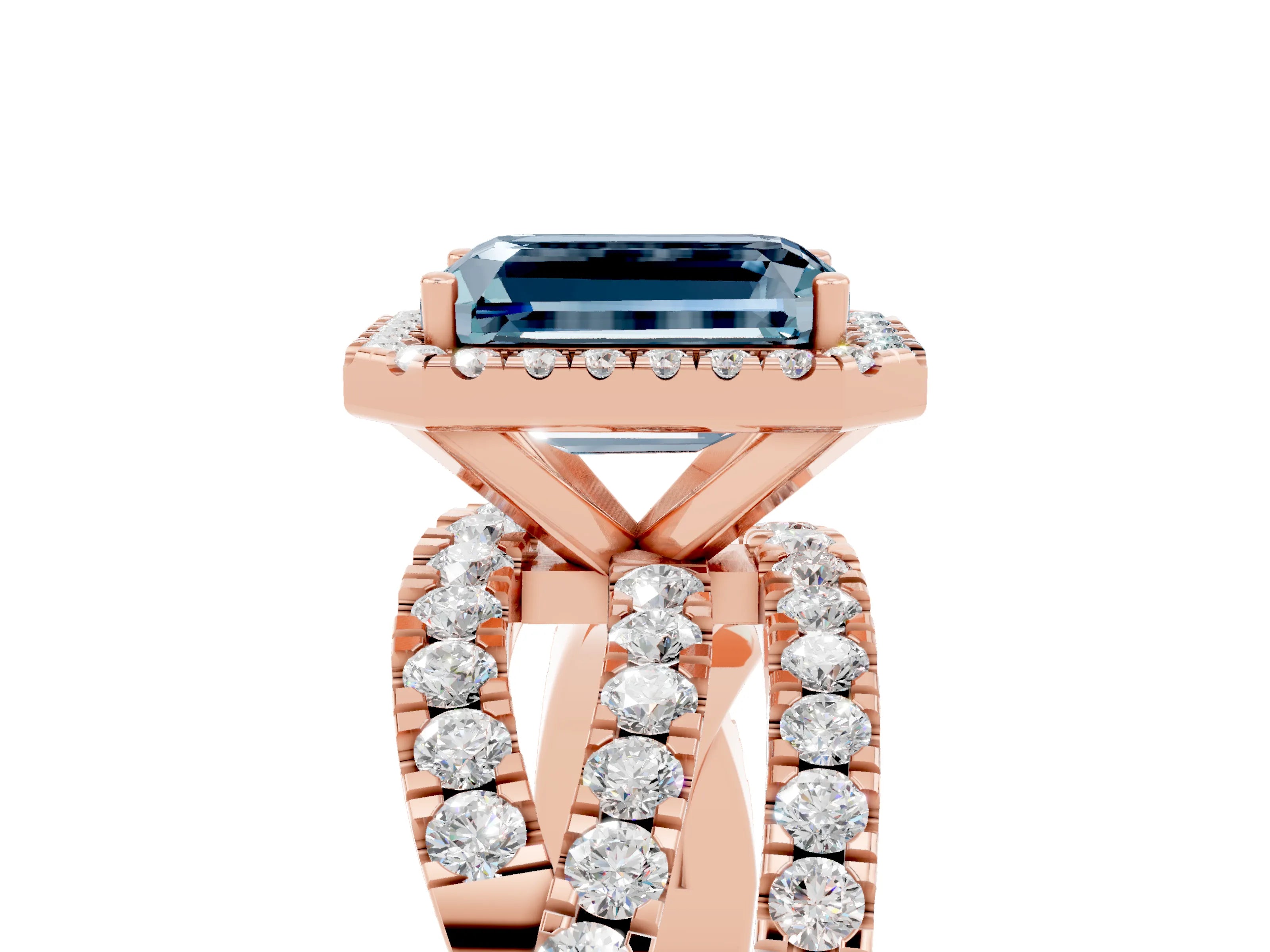 Rose gold Emerald Cut Cut Halo Split Shank Prong Setting Ring_17