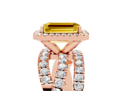 Rose gold Emerald Cut Cut Halo Split Shank Prong Setting Ring_17