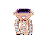 Rose gold Emerald Cut Cut Halo Split Shank Prong Setting Ring_17