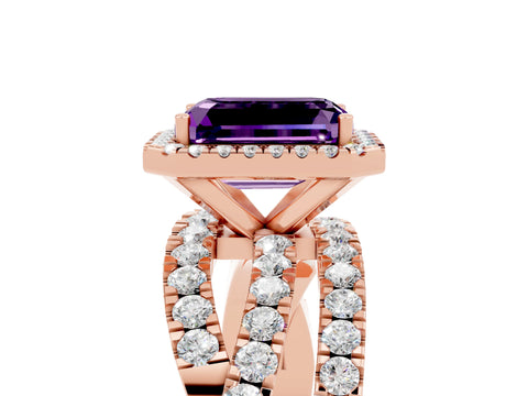 Rose gold Emerald Cut Cut Halo Split Shank Prong Setting Ring_17
