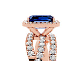 Rose gold Emerald Cut Cut Halo Split Shank Prong Setting Ring_17