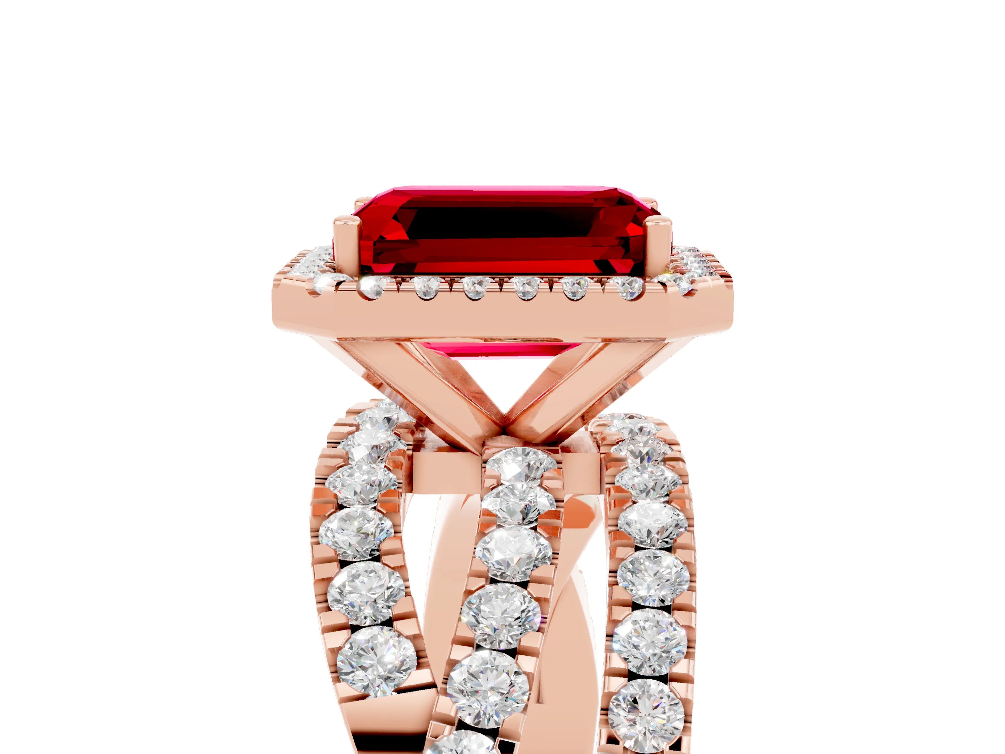 Rose gold Emerald Cut Cut Halo Split Shank Prong Setting Ring_17