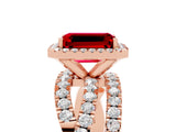 Rose gold Emerald Cut Cut Halo Split Shank Prong Setting Ring_17