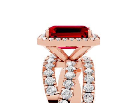 Rose gold Emerald Cut Cut Halo Split Shank Prong Setting Ring_17