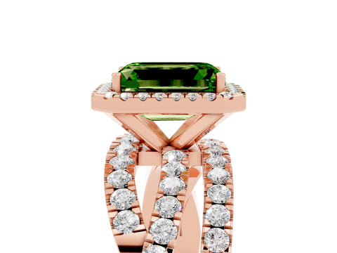 Rose gold Emerald Cut Cut Halo Split Shank Prong Setting Ring_17