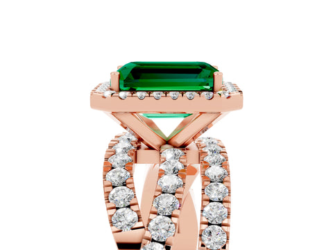Rose gold Emerald Cut Cut Halo Split Shank Prong Setting Ring_17