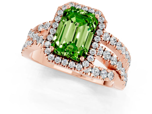 Rose gold Emerald Cut Cut Halo Split Shank Prong Setting Ring