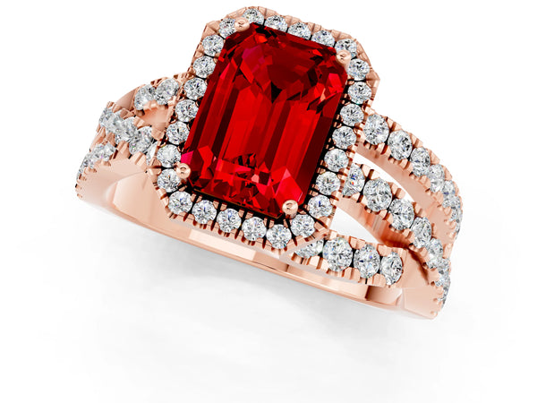 Rose gold Emerald Cut Cut Halo Split Shank Prong Setting Ring