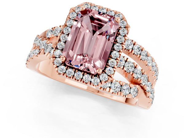 Rose gold Emerald Cut Cut Halo Split Shank Prong Setting Ring