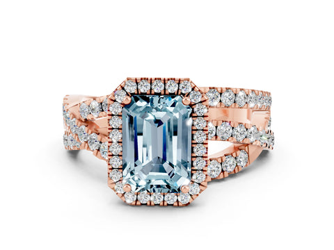 Rose gold Emerald Cut Cut Halo Split Shank Prong Setting Ring_20
