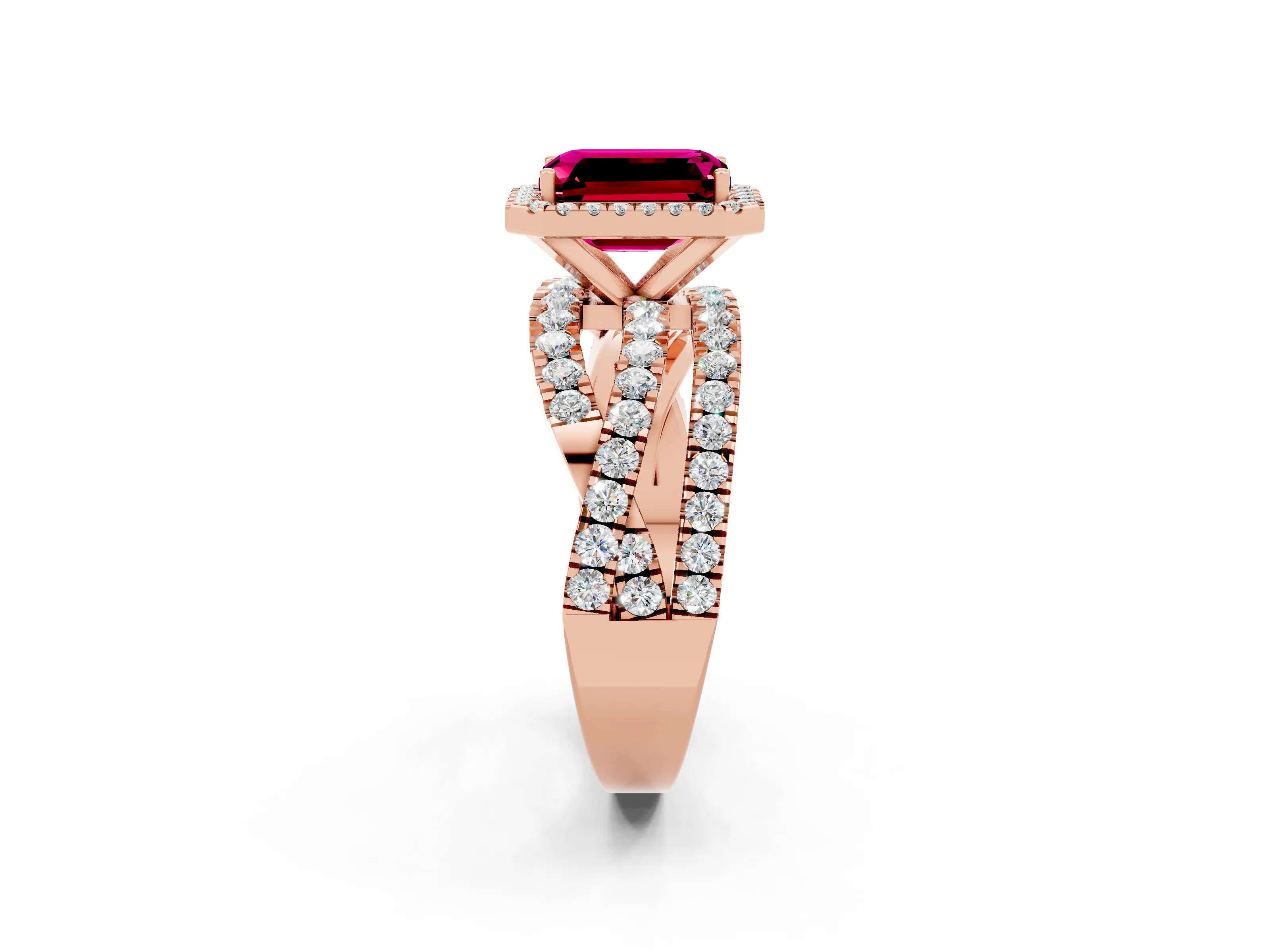 Rose gold Emerald Cut Cut Halo Split Shank Prong Setting Ring_22