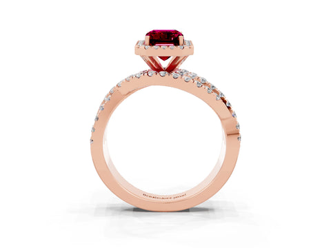 Rose gold Emerald Cut Cut Halo Split Shank Prong Setting Ring_23