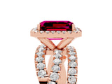 Rose gold Emerald Cut Cut Halo Split Shank Prong Setting Ring_25