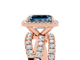 Rose gold Emerald Cut Cut Halo Split Shank Prong Setting Ring_25