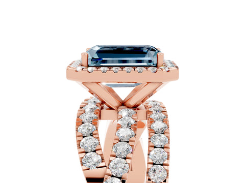 Rose gold Emerald Cut Cut Halo Split Shank Prong Setting Ring_25