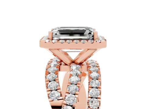Rose gold Emerald Cut Cut Halo Split Shank Prong Setting Ring_26