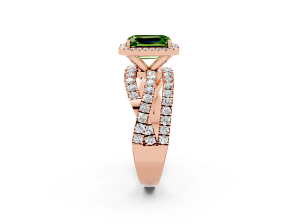 Rose gold Emerald Cut Cut Halo Split Shank Prong Setting Ring