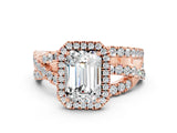 Rose gold Emerald Cut Cut Halo Split Shank Prong Setting Ring_33