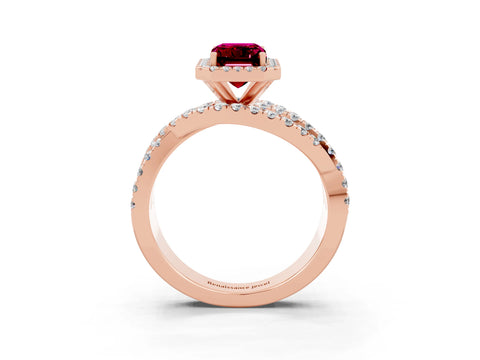 Rose gold Emerald Cut Cut Halo Split Shank Prong Setting Ring_35