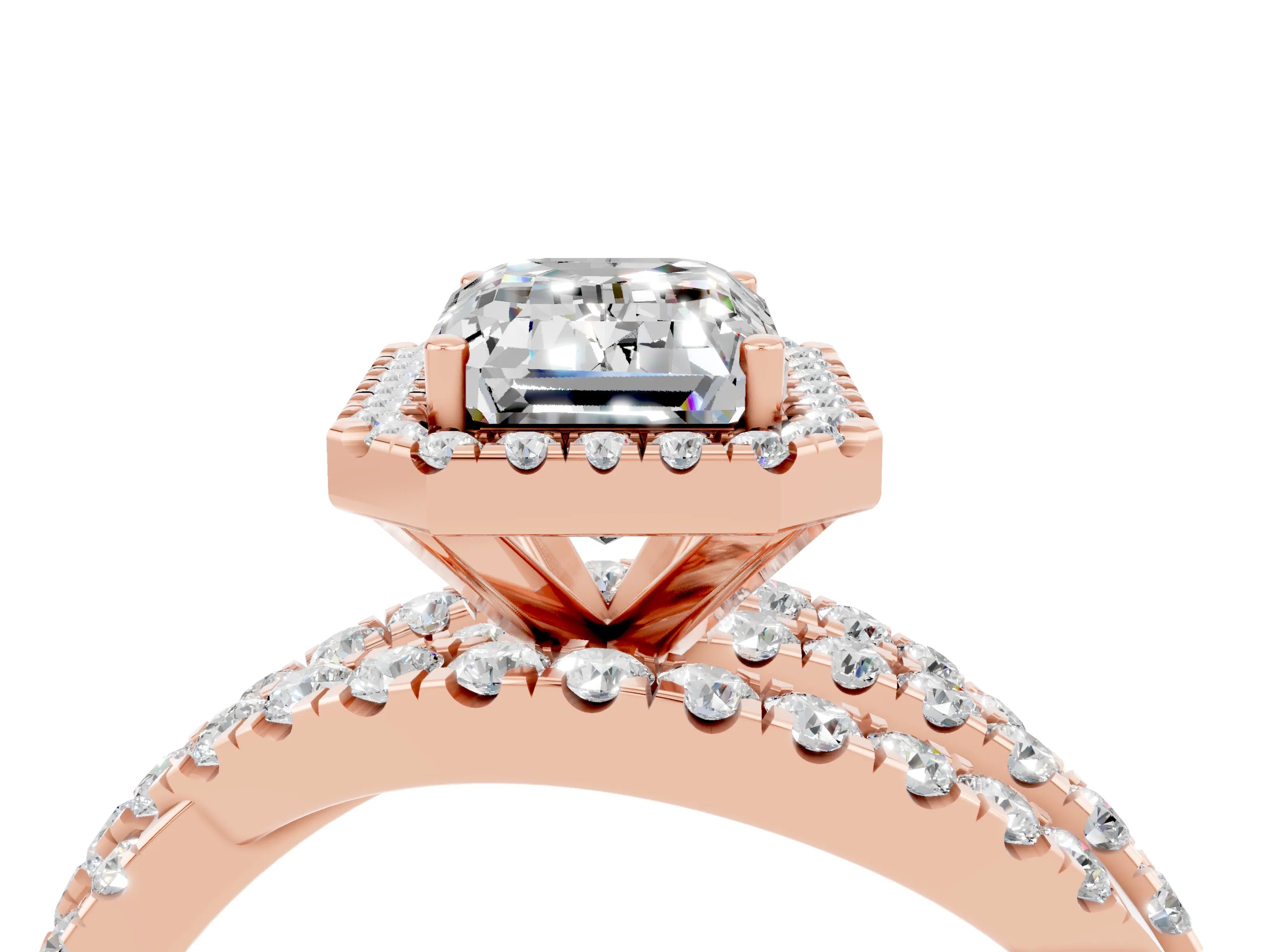 Rose gold Emerald Cut Cut Halo Split Shank Prong Setting Ring_37