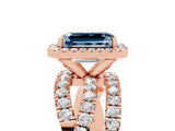 Rose gold Emerald Cut Cut Halo Split Shank Prong Setting Ring_37