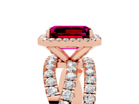 Rose gold Emerald Cut Cut Halo Split Shank Prong Setting Ring_37