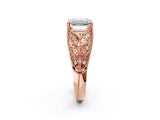 Rose gold Emerald Cut Cut Milgrain Pave Diamond Engagement Ring with Four-Prong Setting_17