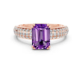 Rose gold Emerald Cut Cut Pave Diamond Engagement Ring with Channel Set Band and Four-Prong Setting