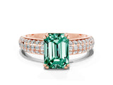 Rose gold Emerald Cut Cut Pave Diamond Engagement Ring with Channel Set Band and Four-Prong Setting