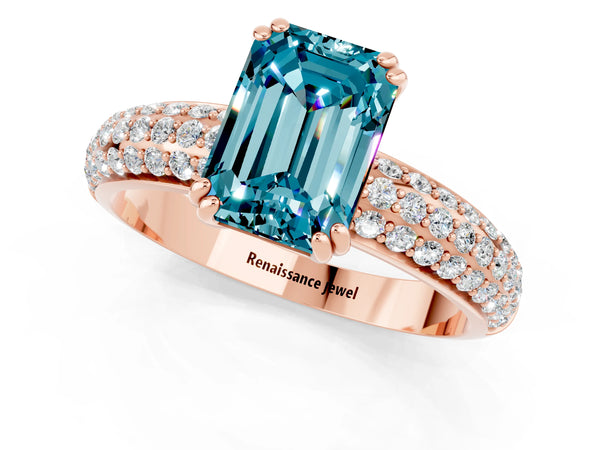 Rose gold Emerald Cut Cut Pave Diamond Engagement Ring with Channel Set Band and Four-Prong Setting