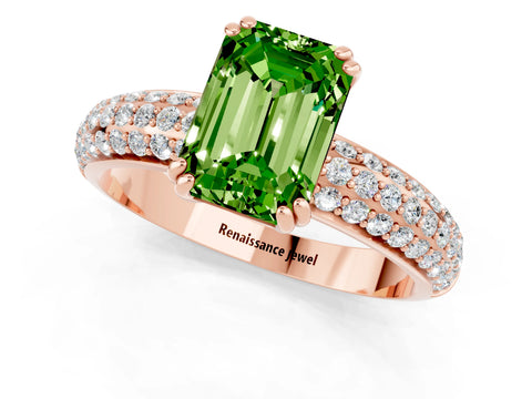 Rose gold Emerald Cut Cut Pave Diamond Engagement Ring with Channel Set Band and Four-Prong Setting_1