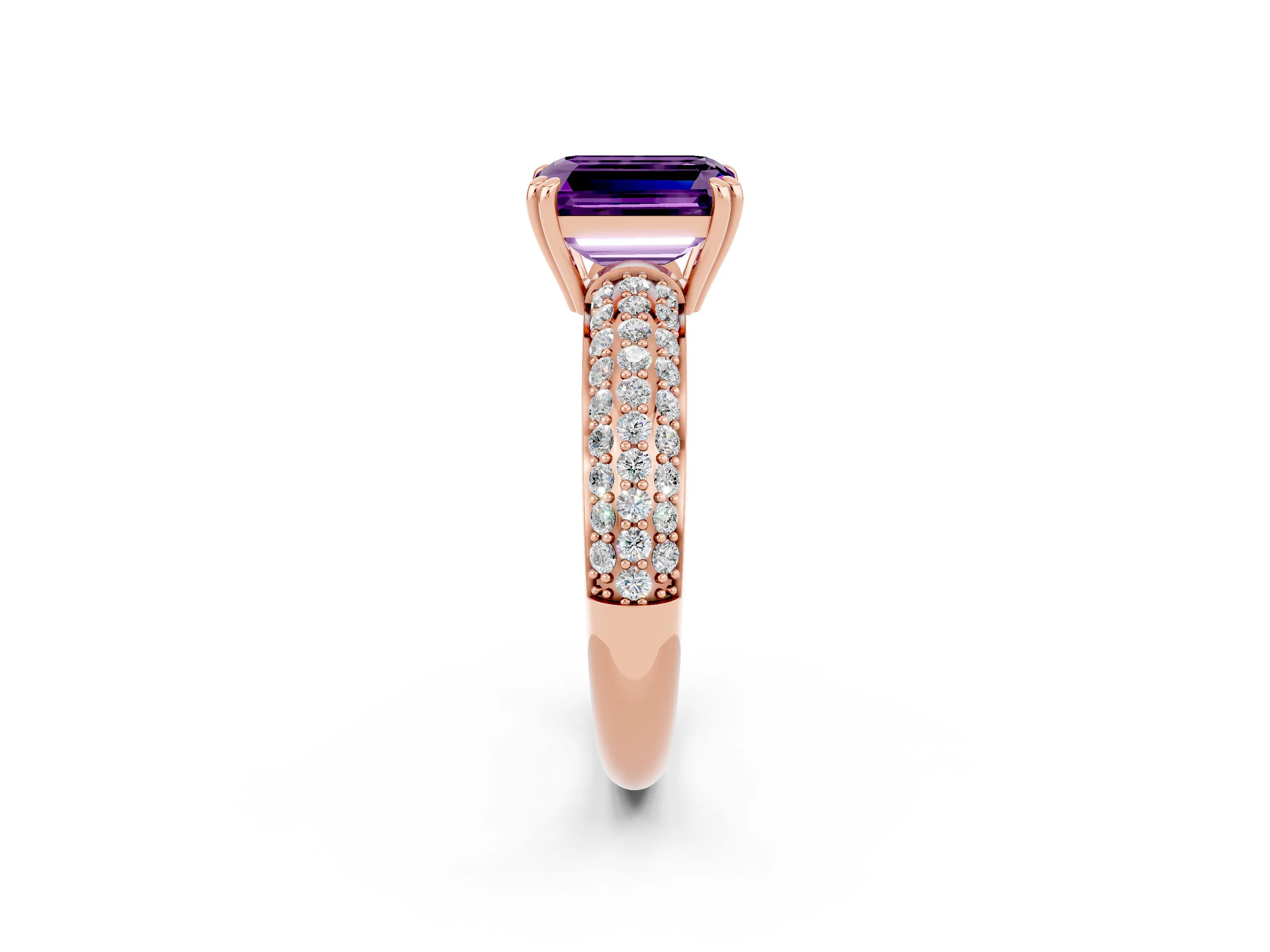 Rose gold Emerald Cut Cut Pave Diamond Engagement Ring with Channel Set Band and Four-Prong Setting_2