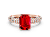Rose gold Emerald Cut Cut Pave Diamond Engagement Ring with Channel Set Band and Four-Prong Setting