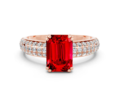 Rose gold Emerald Cut Cut Pave Diamond Engagement Ring with Channel Set Band and Four-Prong Setting
