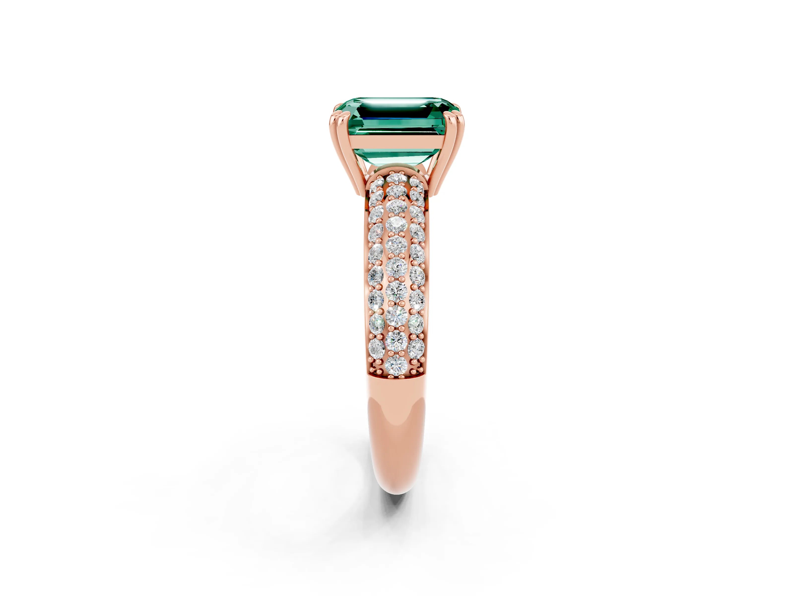 Rose gold Emerald Cut Cut Pave Diamond Engagement Ring with Channel Set Band and Four-Prong Setting_2