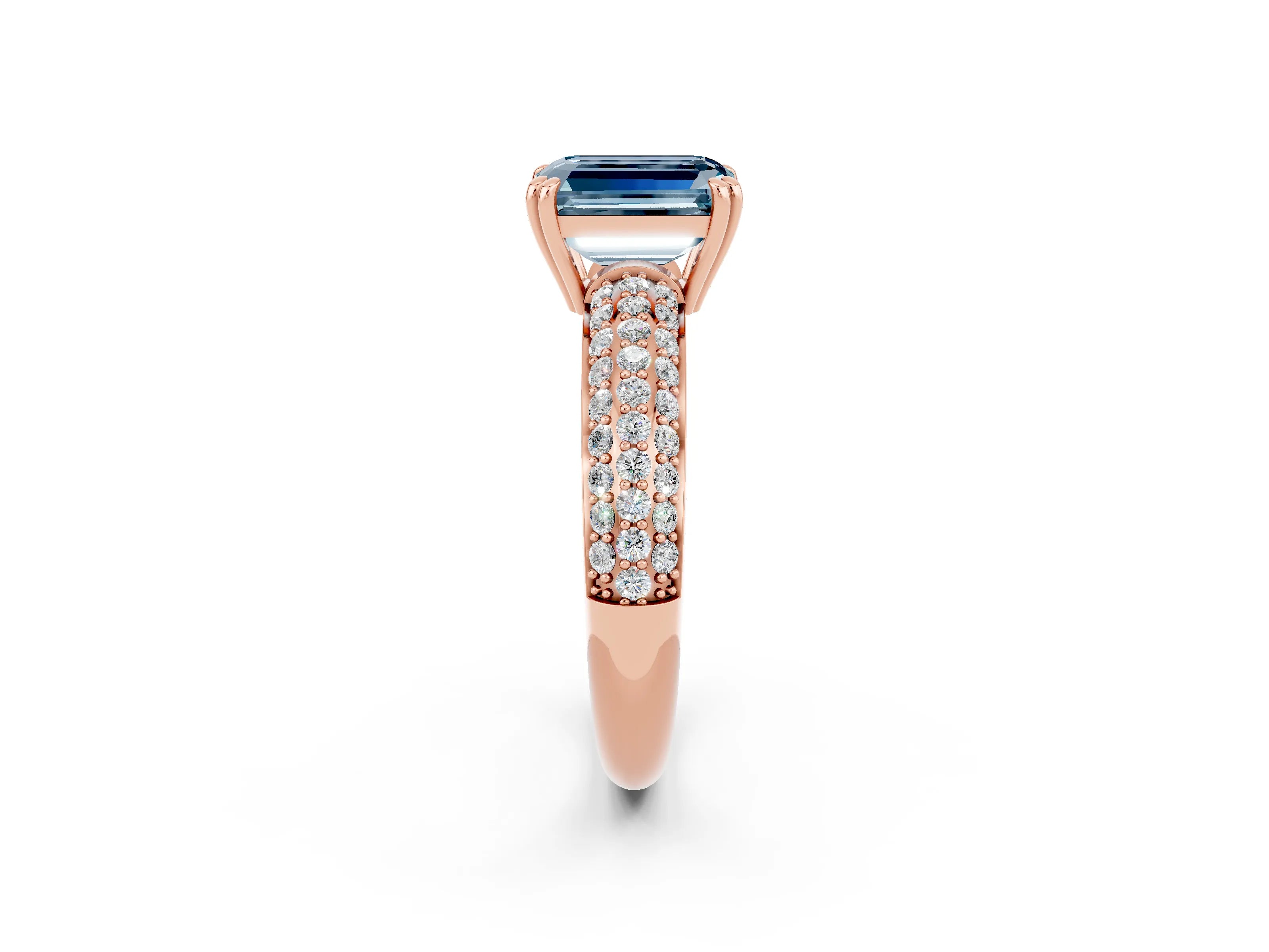 Rose gold Emerald Cut Cut Pave Diamond Engagement Ring with Channel Set Band and Four-Prong Setting_2