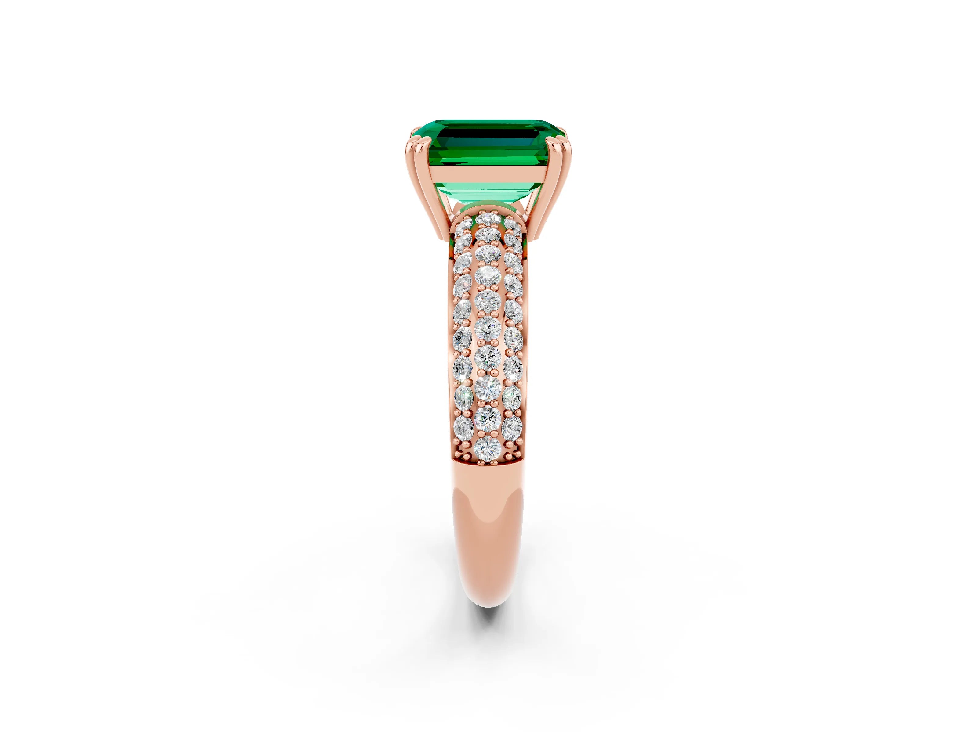 Rose gold Emerald Cut Cut Pave Diamond Engagement Ring with Channel Set Band and Four-Prong Setting_2