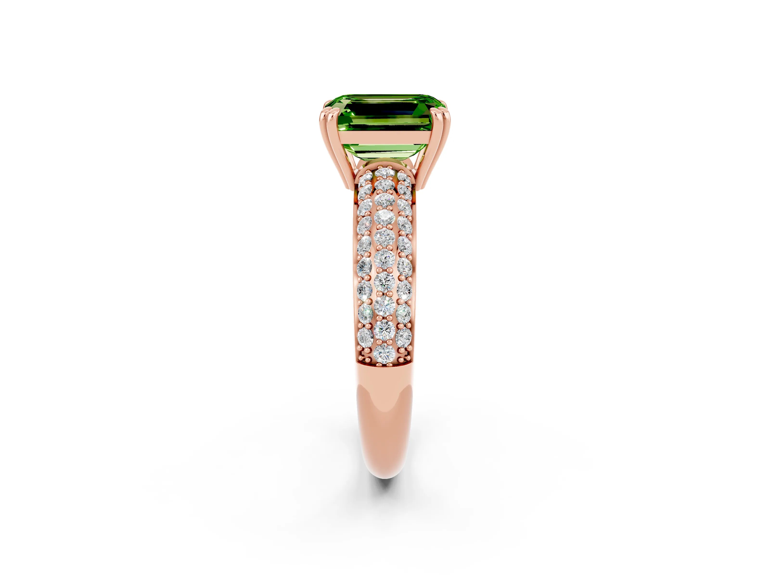 Rose gold Emerald Cut Cut Pave Diamond Engagement Ring with Channel Set Band and Four-Prong Setting_2