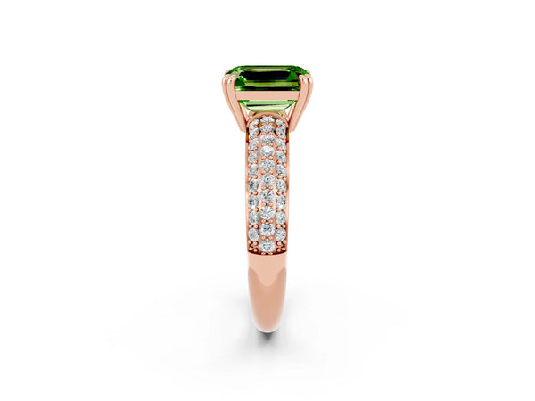 Rose gold Emerald Cut Cut Pave Diamond Engagement Ring with Channel Set Band and Four-Prong Setting