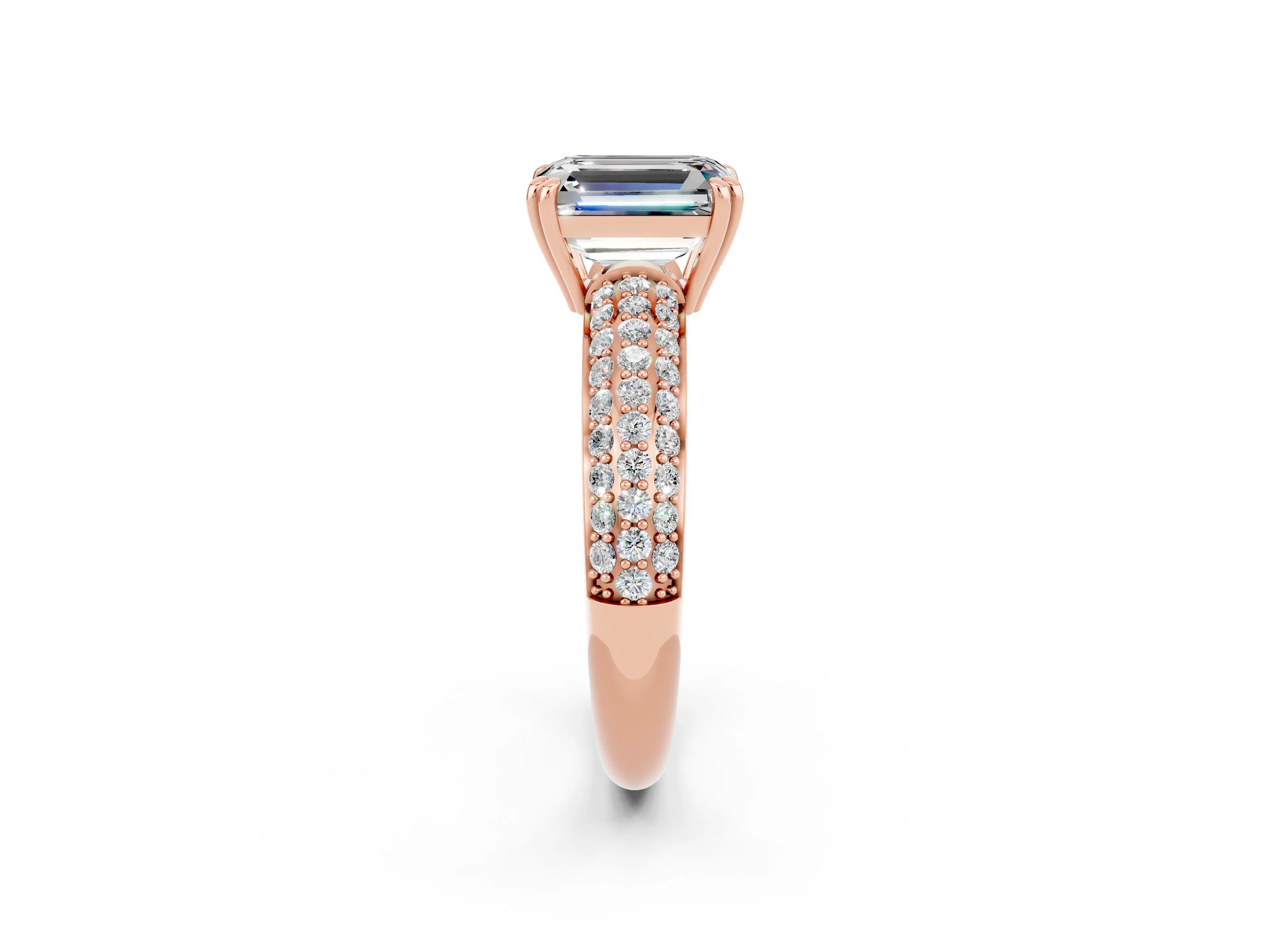 Rose gold Emerald Cut Cut Pave Diamond Engagement Ring with Channel Set Band and Four-Prong Setting_2